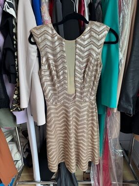 Bebe Gold Chevron Sequin Sleeveless Party Dress XS